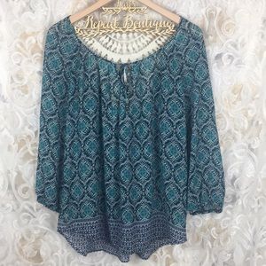 Maurice’s xl sheer blue green paisley embroidered